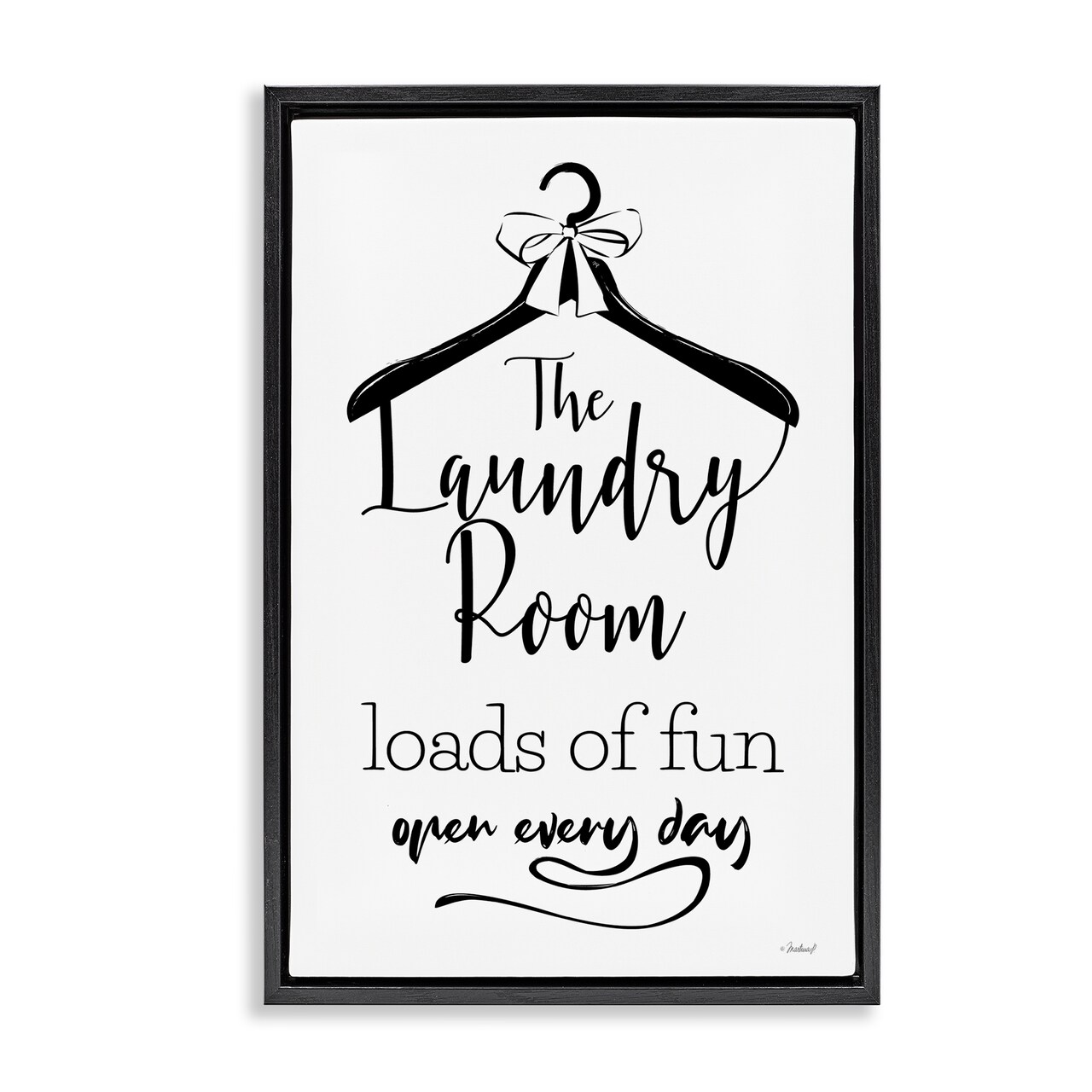 Stupell Industries Laundry Room with Hanger Framed Floater Canvas Wall Art Design by Martina Pavlova